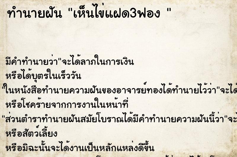 ทำนายฝัน เห็นไข่แฝด3ฟอง 